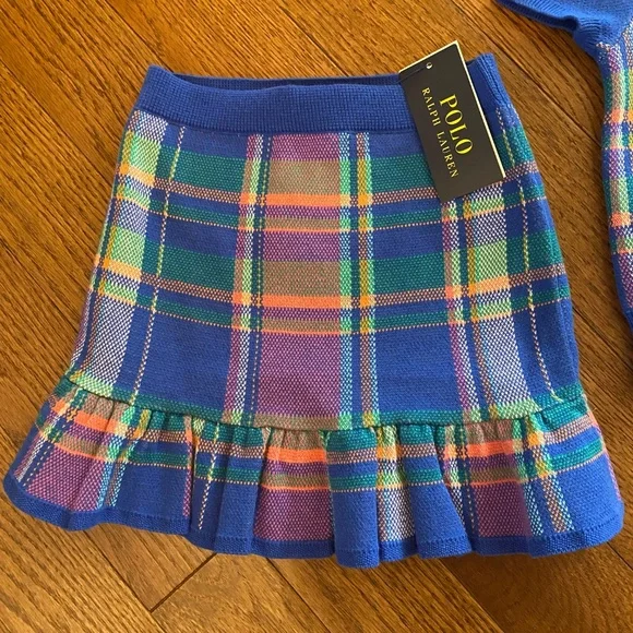 Ralph Lauren Little Girls Wool Blend Sweater And Skirt Set Plaid NWT Size 5